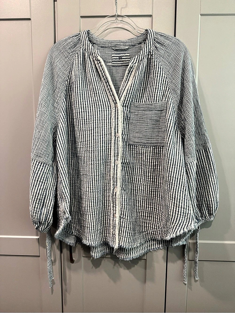 aerie Gauzy Shirt Striped Blue & White XS